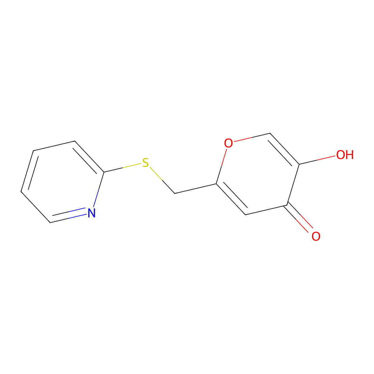 5-hydroxy-2-((pyridin-2-ylthio)methyl)-4H-pyran-4-one molecular structure, CAS 144882-21-3