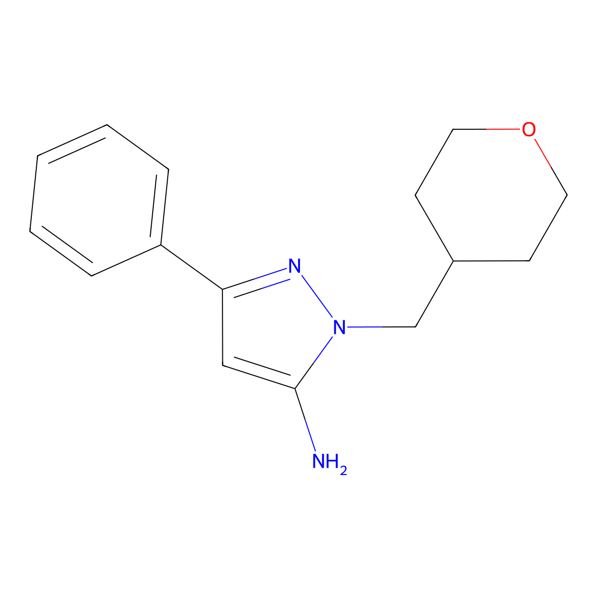 1-(Oxan-4-ylmethyl)-3-phenyl-1H-pyrazol-5-amine molecular structure, CAS 1448854-63-4