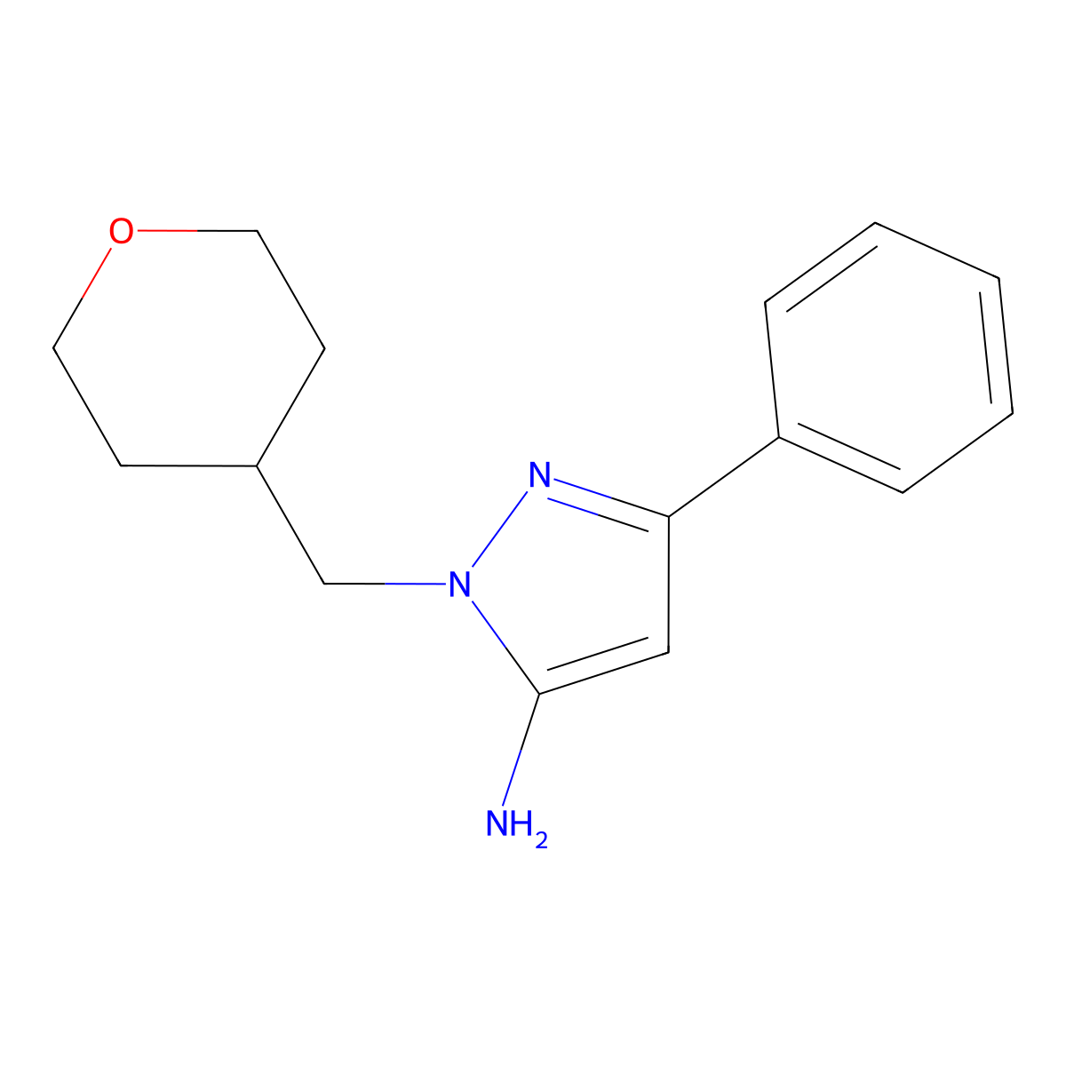 1-(Oxan-4-ylmethyl)-3-phenyl-1H-pyrazol-5-amine molecular structure, CAS 1448854-63-4