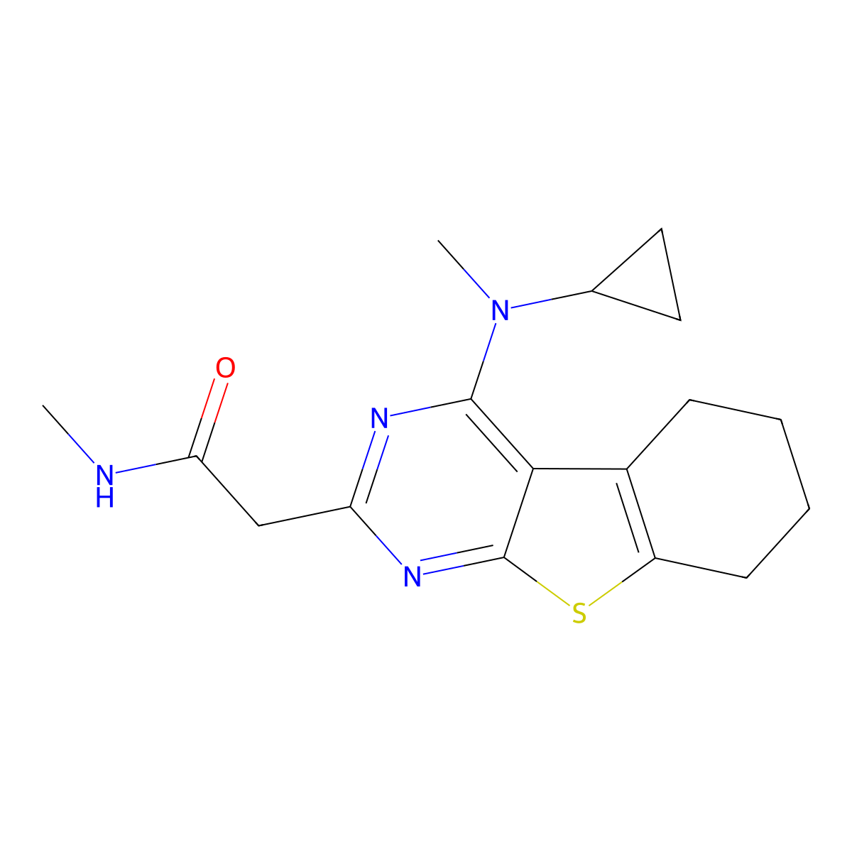 2-{3-[cyclopropyl(methyl)amino]-8-thia-4,6-diazatricyclo[7.4.0.0^{2,7}]trideca-1(9),2,4,6-tetraen-5-yl}-N-methylacetamide molecular structure, CAS 1448865-40-4