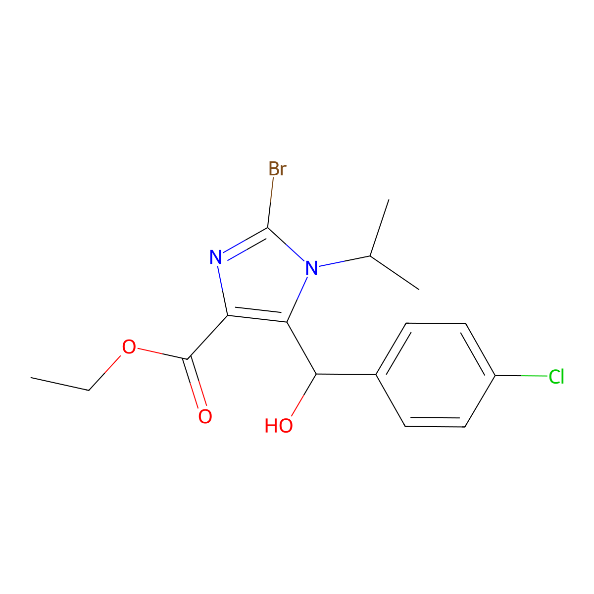 ethyl 2-bromo-5-((4-chlorophenyl)(hydroxy)methyl)-1-isopropyl-1H-imidazole-4-carboxylate molecular structure, CAS 1448869-68-8