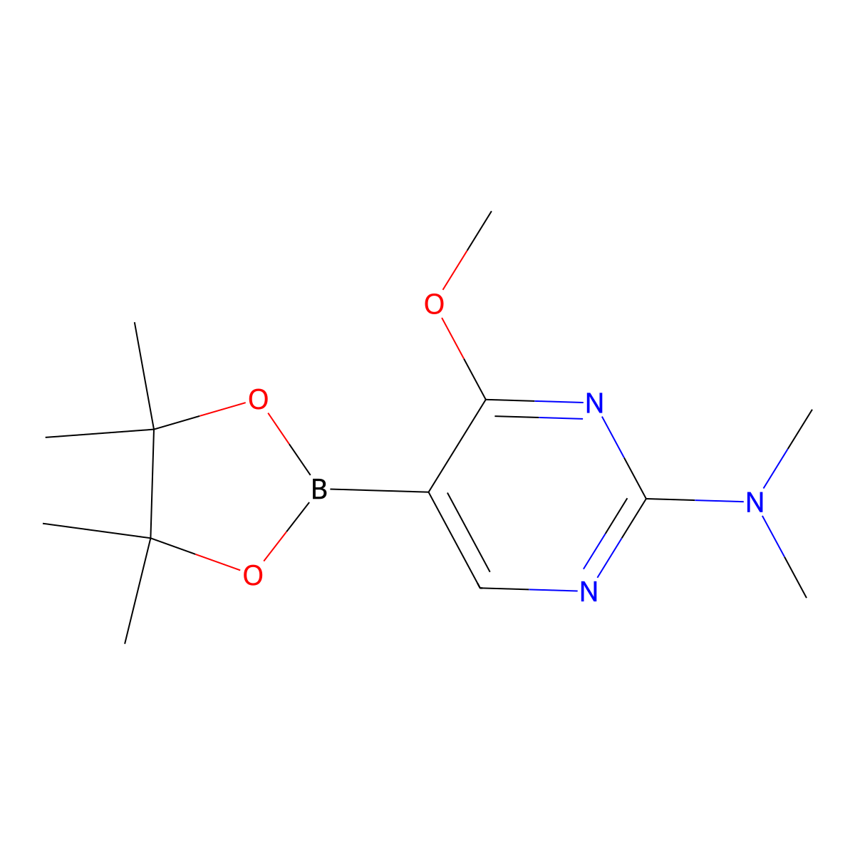 4-Methoxy-N,N-dimethyl-5-(4,4,5,5-tetramethyl-1,3,2-dioxaborolan-2-YL)pyrimidin-2-amine molecular structure, CAS 1448870-00-5