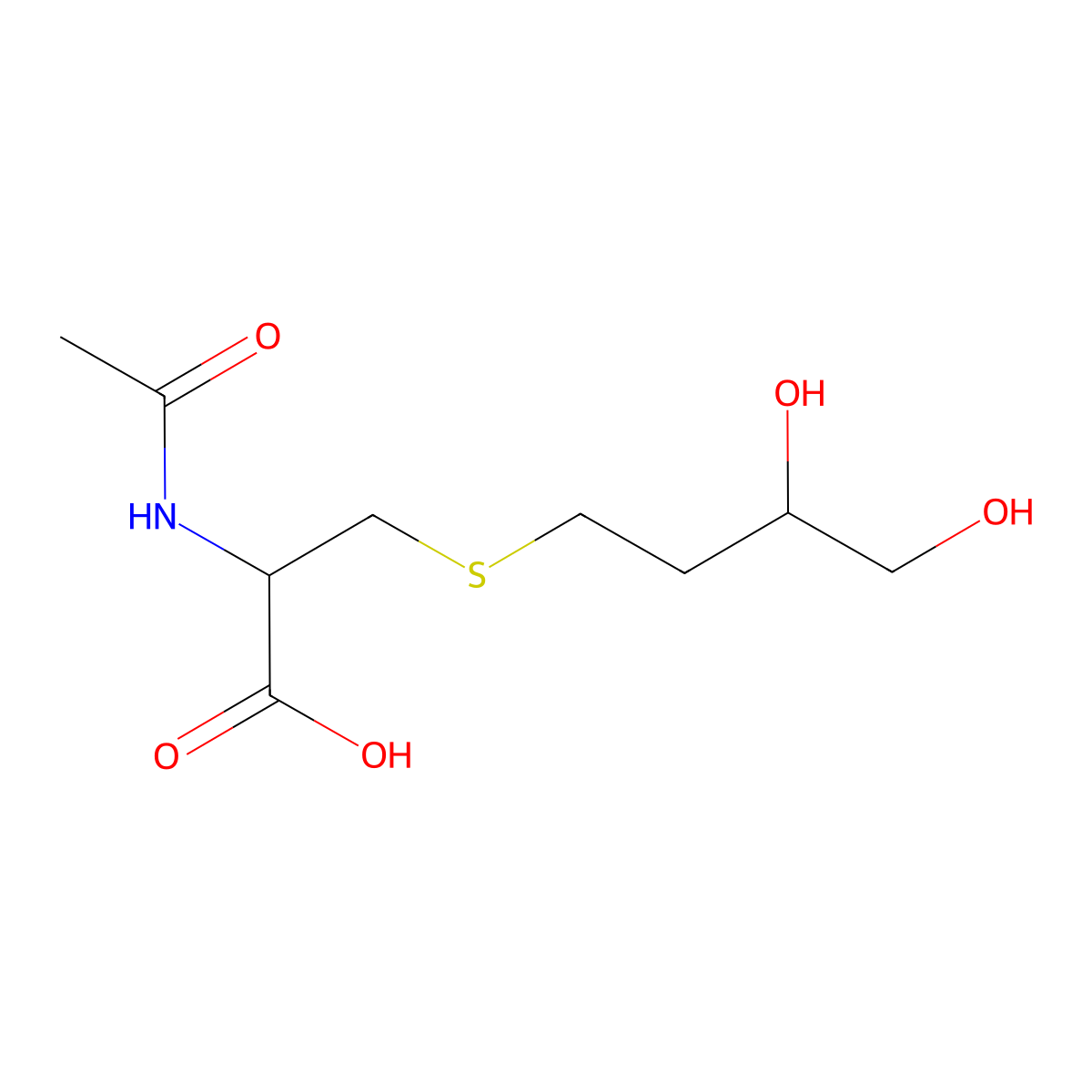 (2R)-2-acetamido-3-(3,4-dihydroxybutylsulfanyl)propanoic acid molecular structure, CAS 144889-50-9