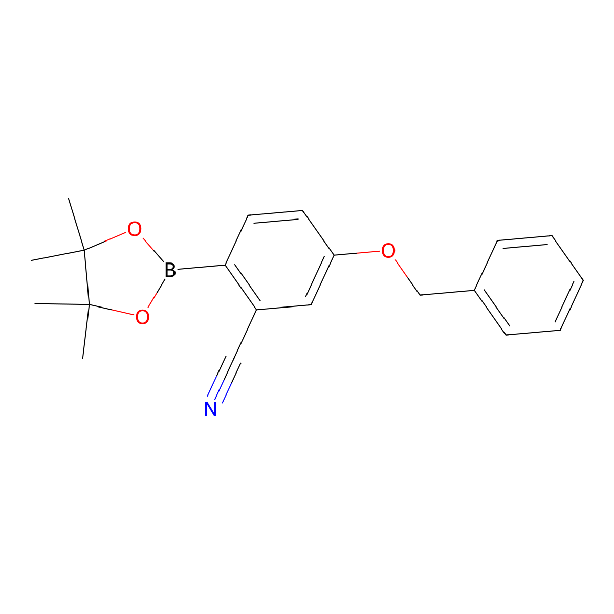 Benzonitrile, 5-(phenylmethoxy)-2-(4,4,5,5-tetramethyl-1,3,2-dioxaborolan-2-yl)- molecular structure, CAS 1448894-67-4