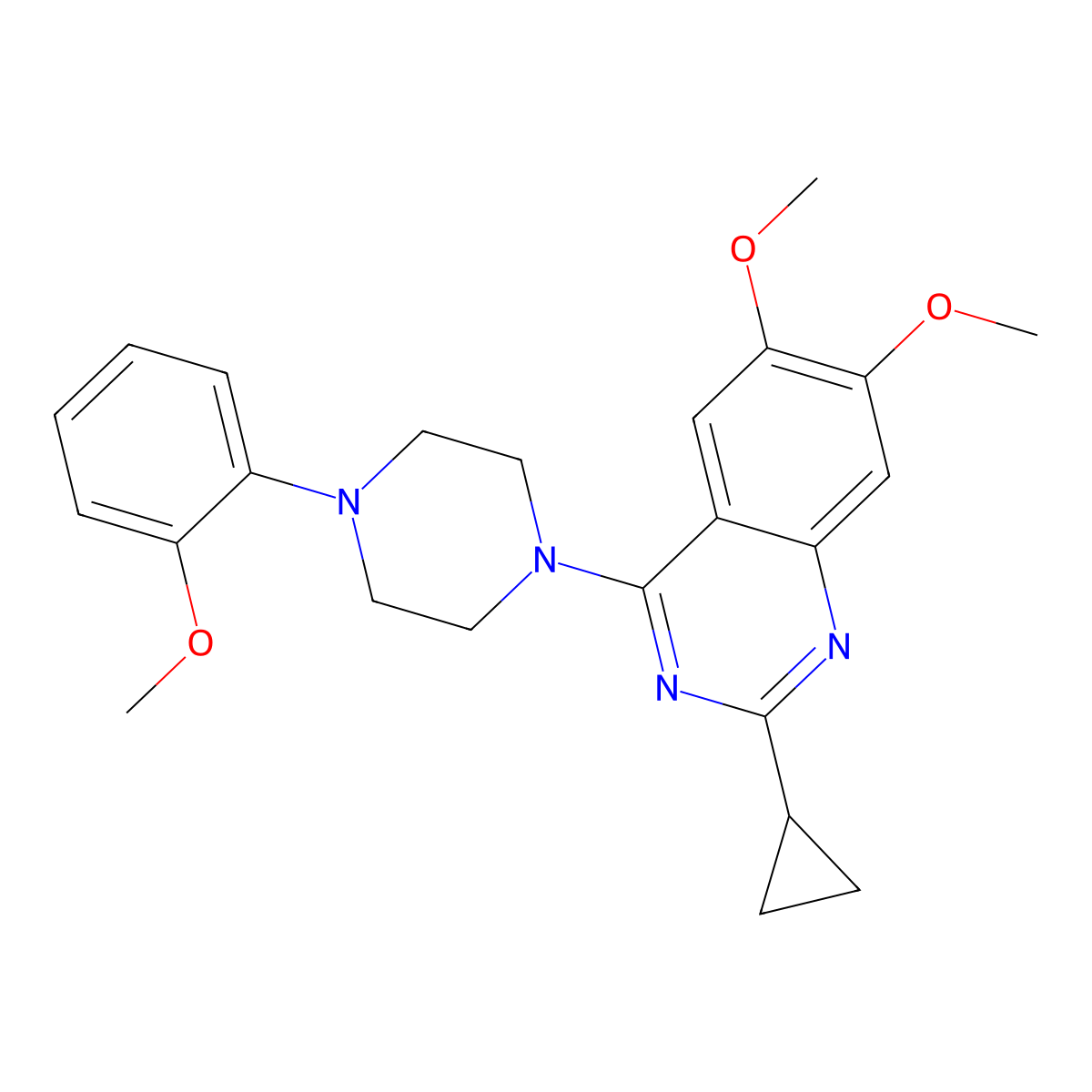 2-Cyclopropyl-6,7-dimethoxy-4-(4-(2-methoxyphenyl)piperazin-1-yl)quinazoline molecular structure, CAS 1448895-09-7