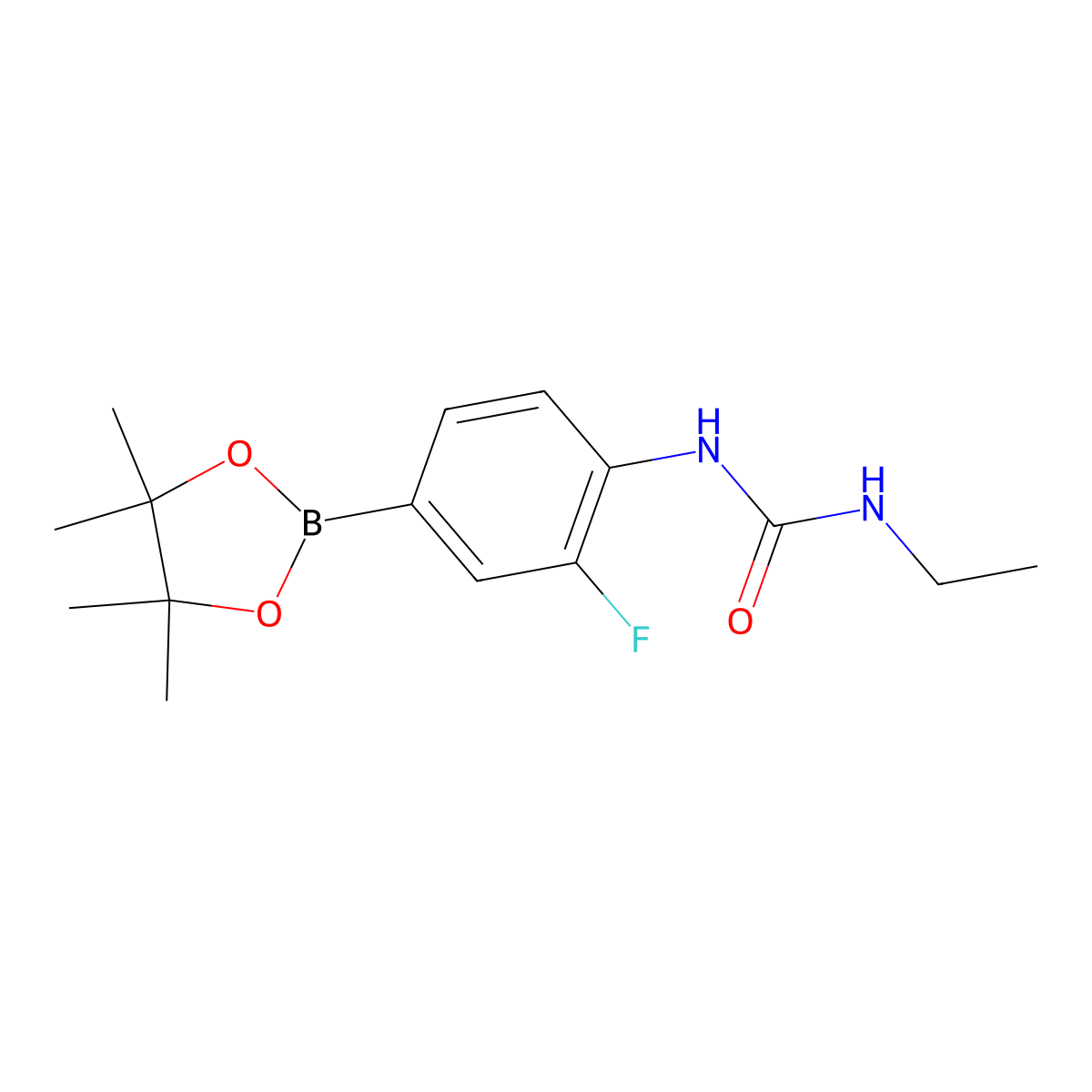 1-Ethyl-3-(2-fluoro-4-(4,4,5,5-tetramethyl-1,3,2-dioxaborolan-2-yl)phenyl)urea molecular structure, CAS 1448987-84-5