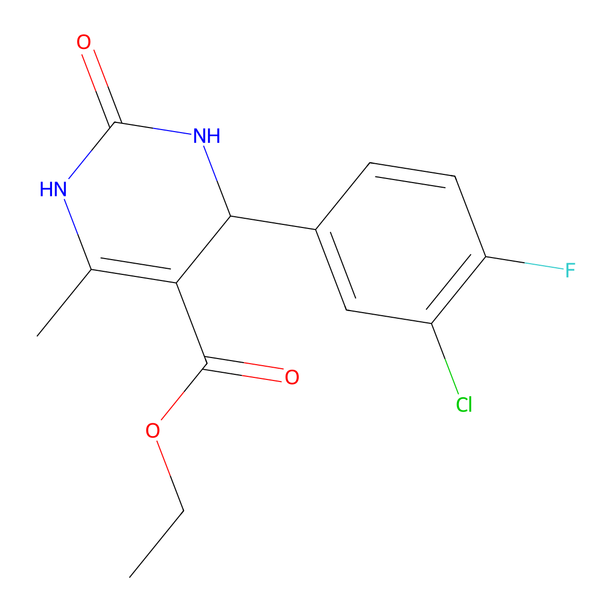 Ethyl 4-(3-chloro-4-fluorophenyl)-6-methyl-2-oxo-1,2,3,4-tetrahydropyrimidine-5-carboxylate molecular structure, CAS 1449008-02-9