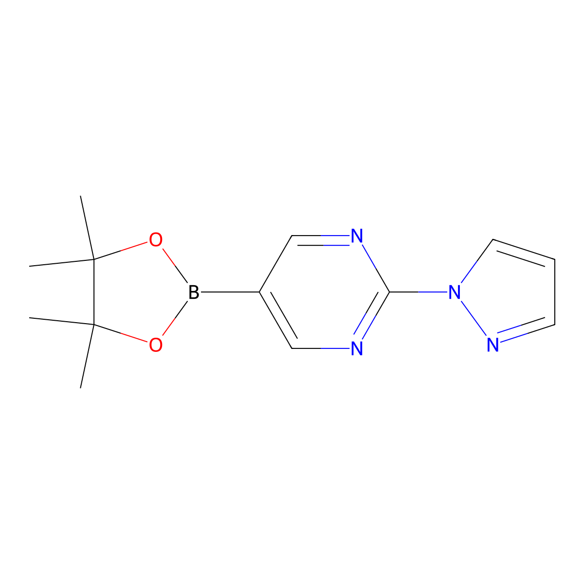 2-(1H-Pyrazol-1-YL)-5-(4,4,5,5-tetramethyl-1,3,2-dioxaborolan-2-YL)pyrimidine molecular structure, CAS 1449009-97-5