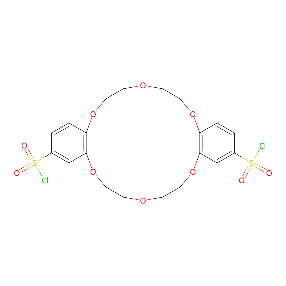 2,5,8,15,18,21-Hexaoxatricyclo[20.4.0.0,9,14]hexacosa-1(26),9,11,13,22,24-hexaene-11,25-disulfonyl dichloride molecular structure, CAS 144909-39-7