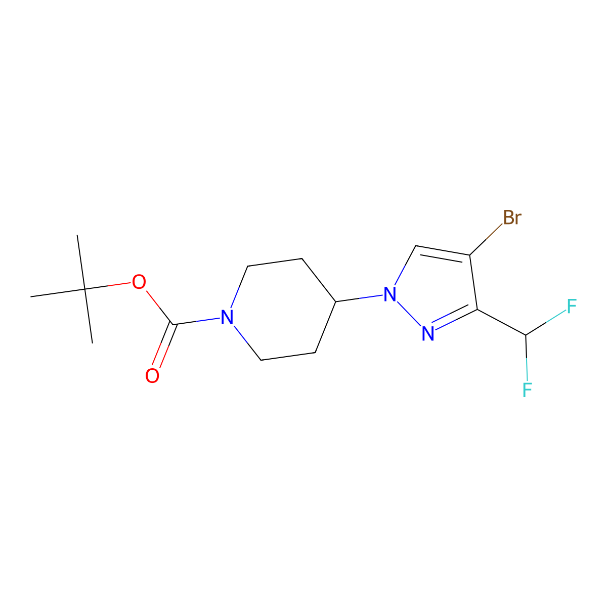 tert-Butyl 4-(4-bromo-3-(difluoromethyl)-1H-pyrazol-1-yl)piperidine-1-carboxylate molecular structure, CAS 1449117-47-8