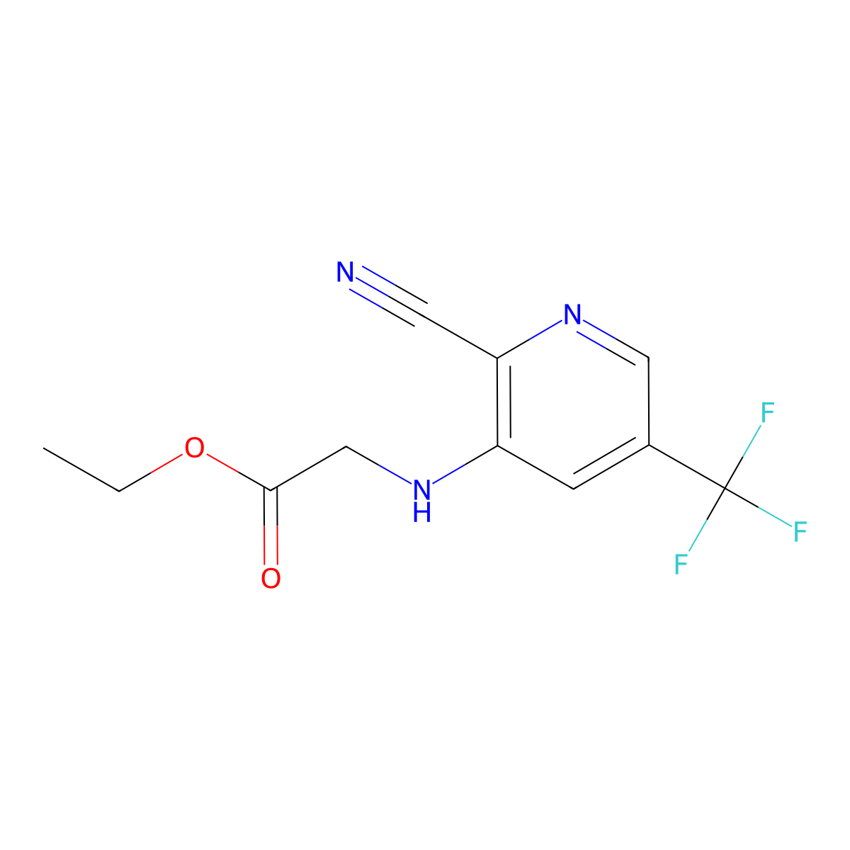 Ethyl 2-((2-cyano-5-(trifluoromethyl)pyridin-3-yl)amino)acetate molecular structure, CAS 1449117-68-3