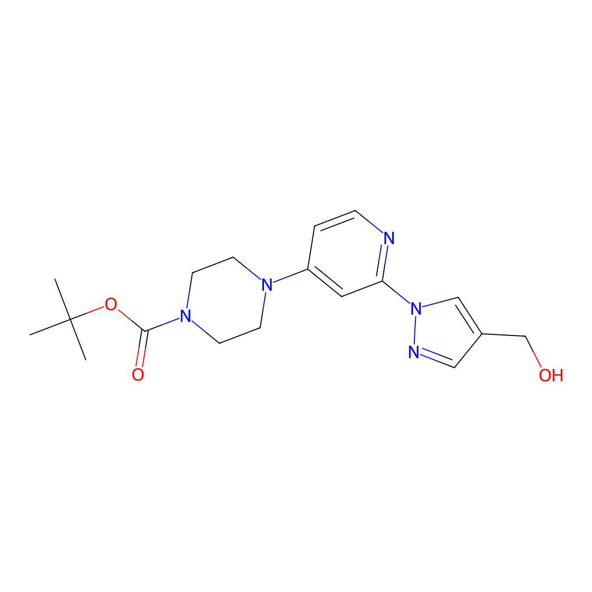 tert-Butyl 4-(2-(4-(hydroxymethyl)-1H-pyrazol-1-yl)pyridin-4-yl)piperazine-1-carboxylate molecular structure, CAS 1449117-76-3