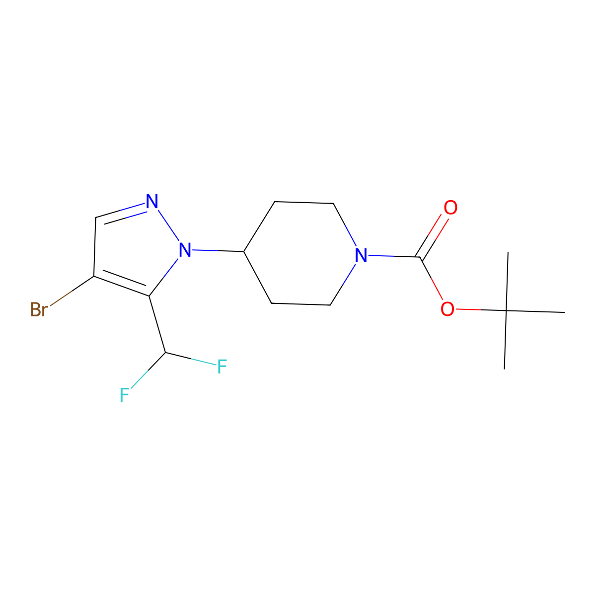 tert-Butyl 4-(4-bromo-5-(difluoromethyl)-1H-pyrazol-1-yl)piperidine-1-carboxylate molecular structure, CAS 1449117-77-4