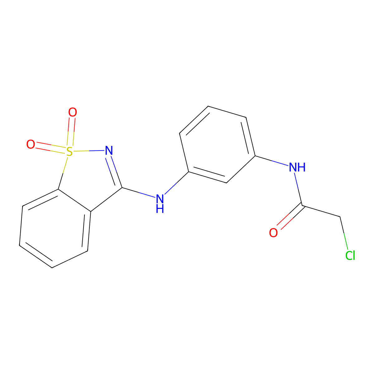 2-chloro-N-(3-((1,1-dioxidobenzo[d]isothiazol-3-yl)amino)phenyl)acetamide molecular structure, CAS 1449236-96-7