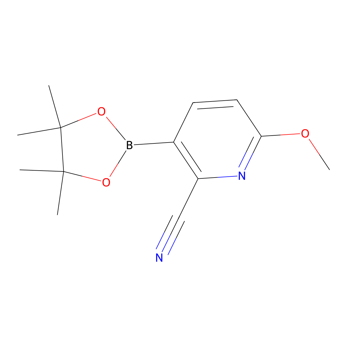 6-Methoxy-3-(4,4,5,5-tetramethyl-1,3,2-dioxaborolan-2-yl)picolinonitrile molecular structure, CAS 1449278-80-1