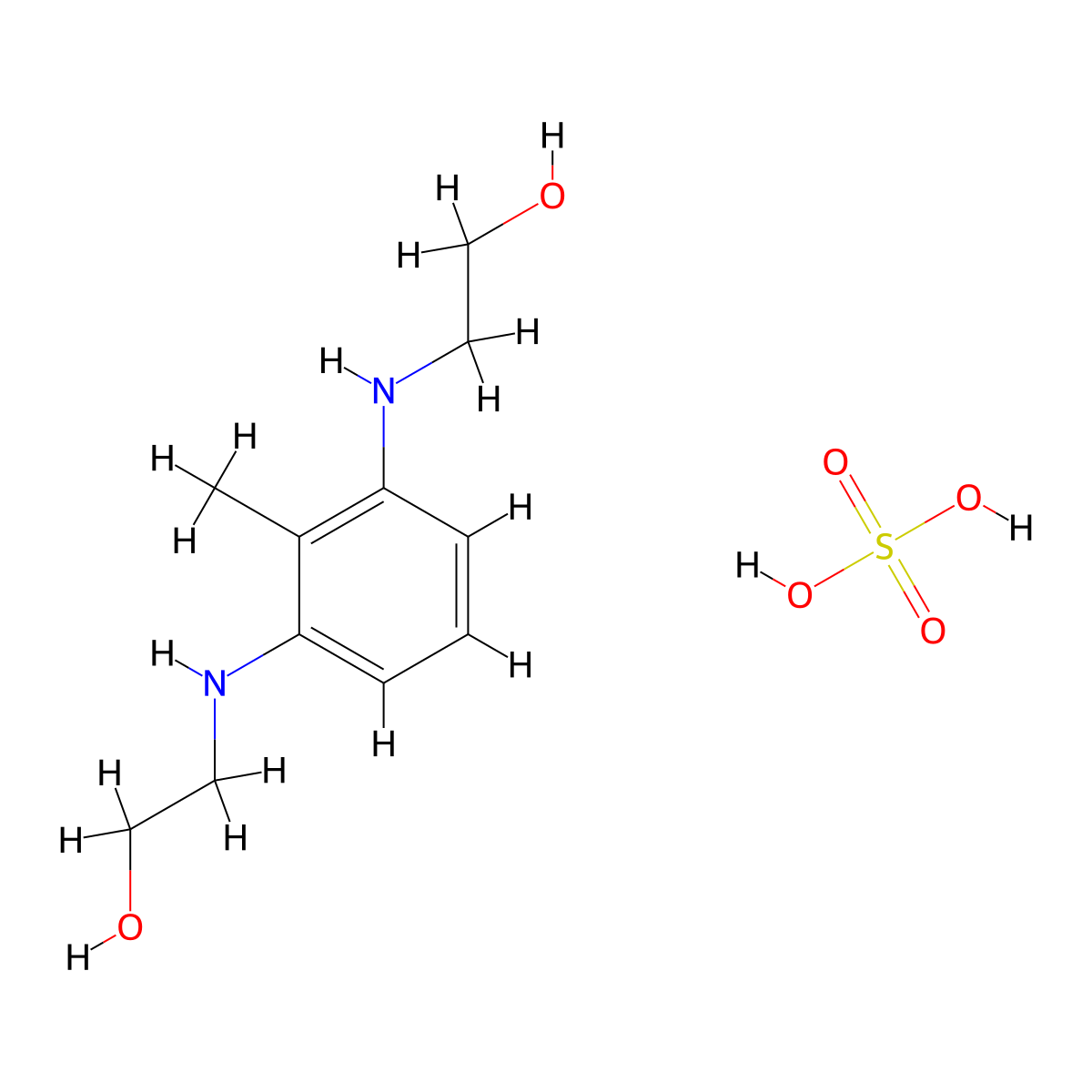 2,6-Bis(2-hydroxyethylamino)toluene sulfate molecular structure, CAS 144930-25-6