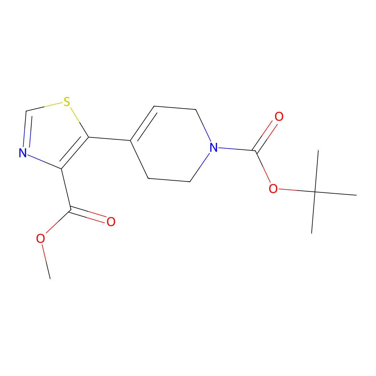 methyl 5-[1-[(2-methylpropan-2-yl)oxycarbonyl]-3,6-dihydro-2H-pyridin-4-yl]-1,3-thiazole-4-carboxylate molecular structure, CAS 1449368-29-9