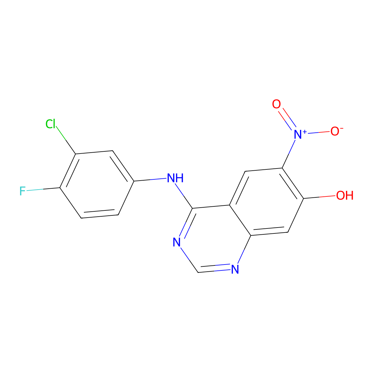 4-((3-Chloro-4-fluorophenyl)amino)-6-nitroquinazolin-7-ol molecular structure, CAS 1449430-45-8