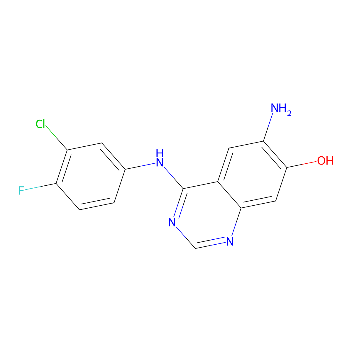 6-Amino-4-[(3-chloro-4-fluorophenyl)amino]-7-quinazolinol molecular structure, CAS 1449430-53-8