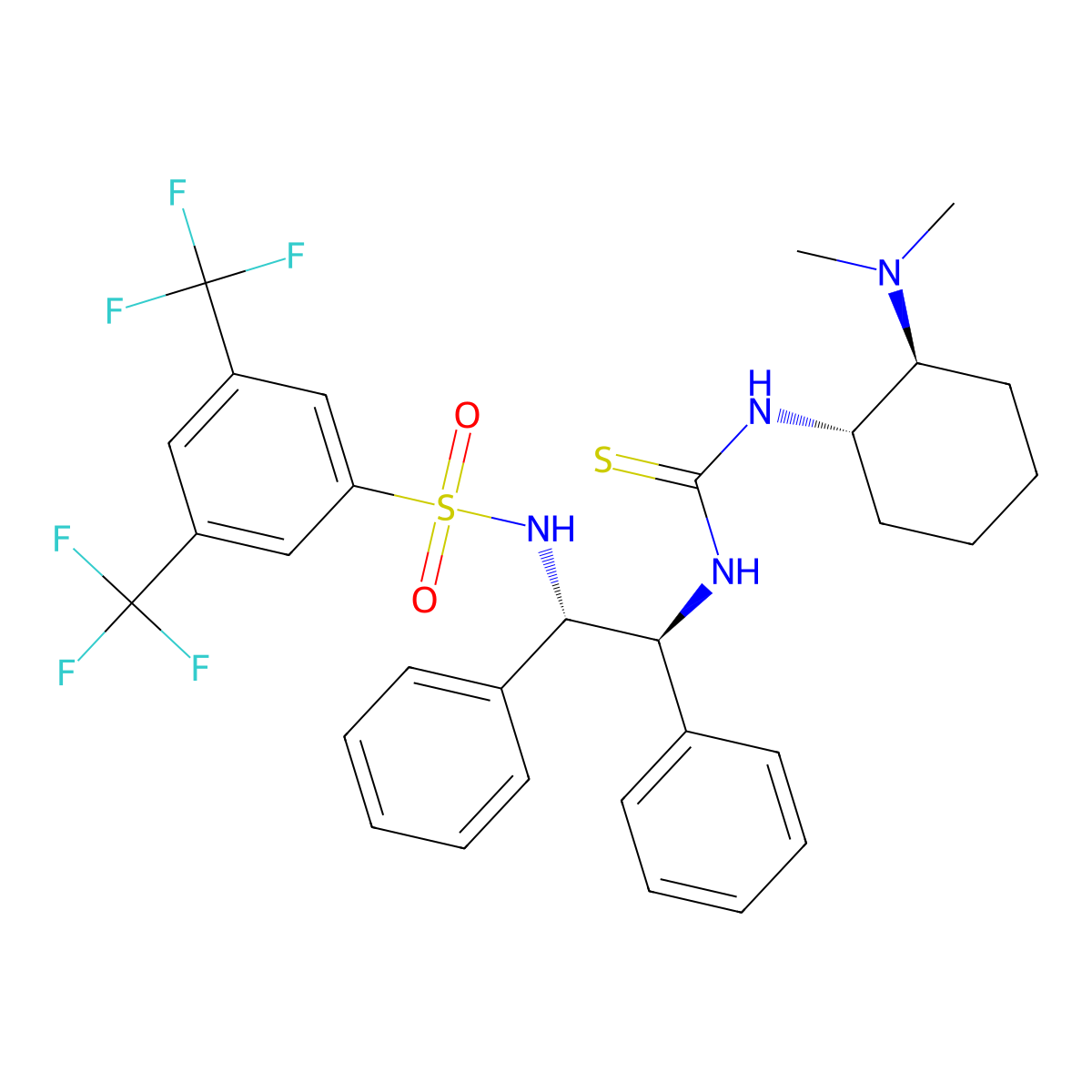 N-((1S,2S)-2-(3-((1S,2S)-2-(dimethylamino)cyclohexyl)thioureido)-1,2-diphenylethyl)-3,5-bis(trifluoromethyl)benzenesulfonamide molecular structure, CAS 1449480-55-0