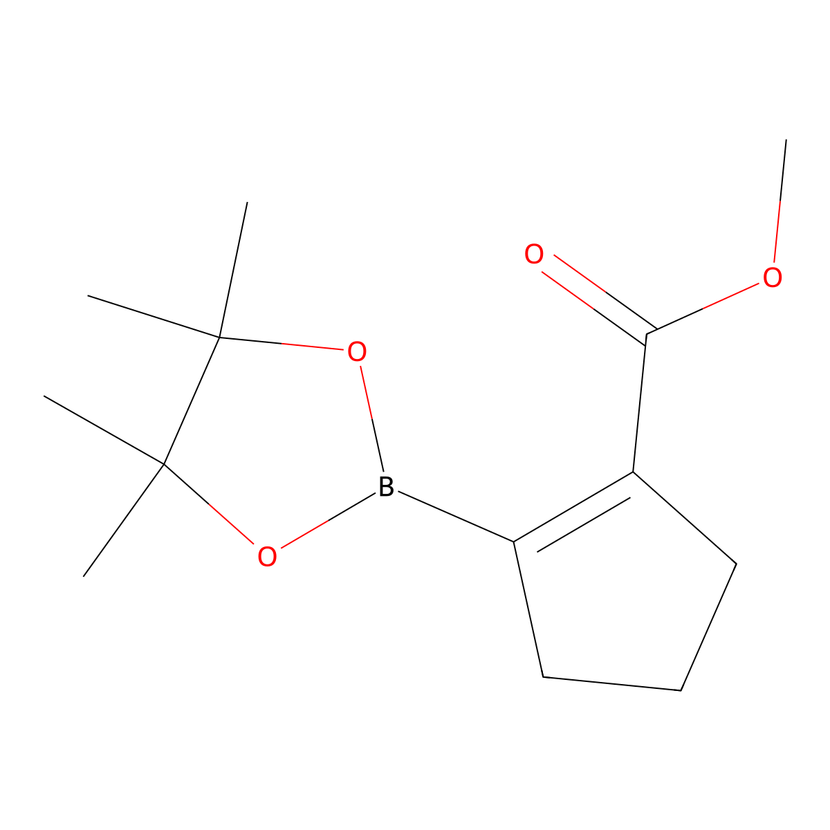 Methyl 2-(tetramethyl-1,3,2-dioxaborolan-2-yl)cyclopent-1-ene-1-carboxylate molecular structure, CAS 1449522-62-6