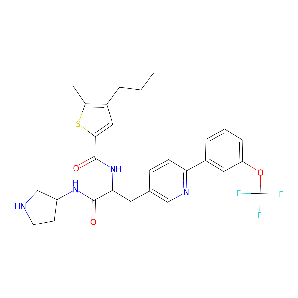 5-Methyl-N-[(2R)-1-oxo-1-[[(3R)-pyrrolidin-3-yl]amino]-3-[6-[3-(trifluoromethoxy)phenyl]pyridin-3-yl]propan-2-yl]-4-propylthiophene-2-carboxamide molecular structure, CAS 1449578-65-7