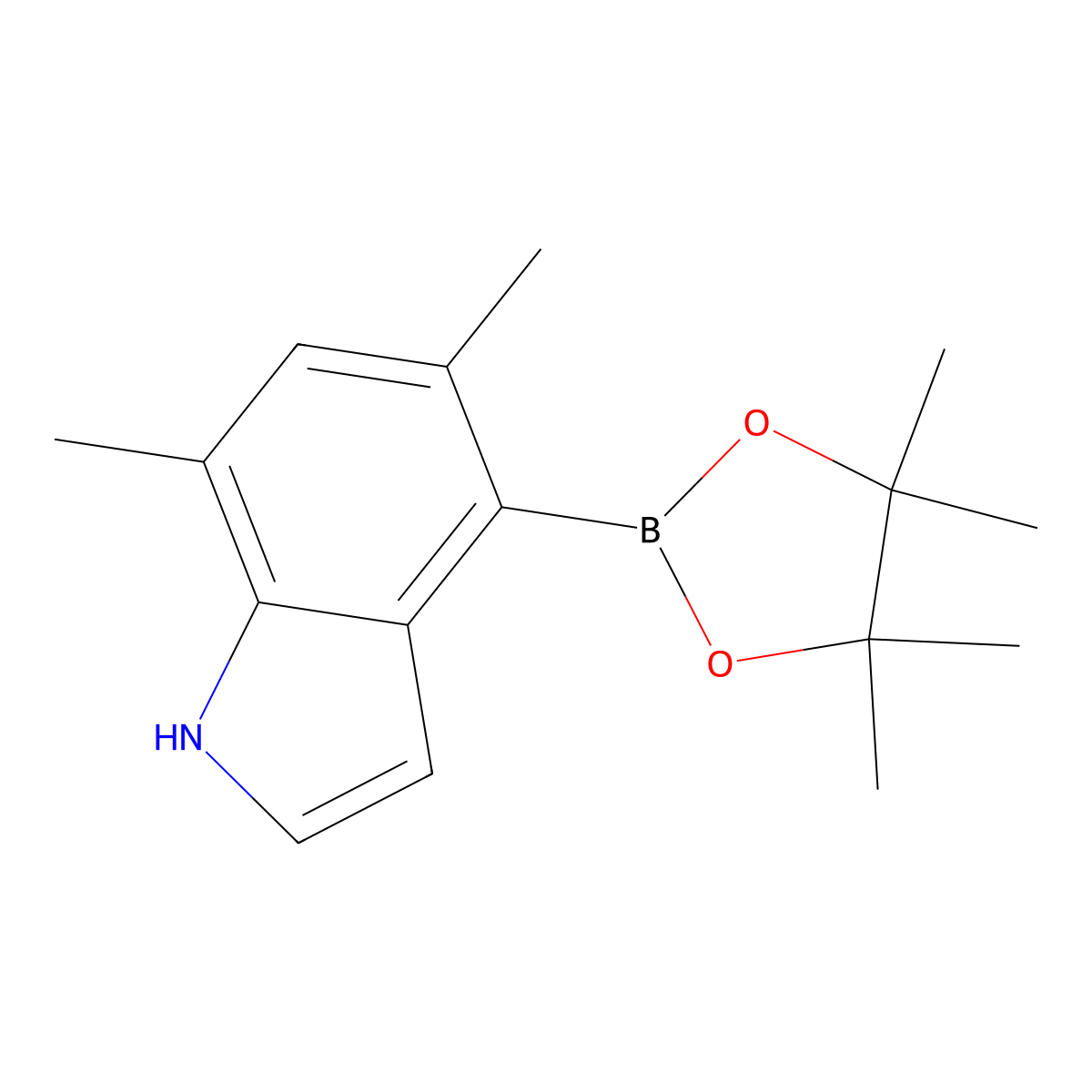 5,7-dimethyl-4-(4,4,5,5-tetramethyl-1,3,2-dioxaborolan-2-yl)-1H-indole molecular structure, CAS 1449581-01-4