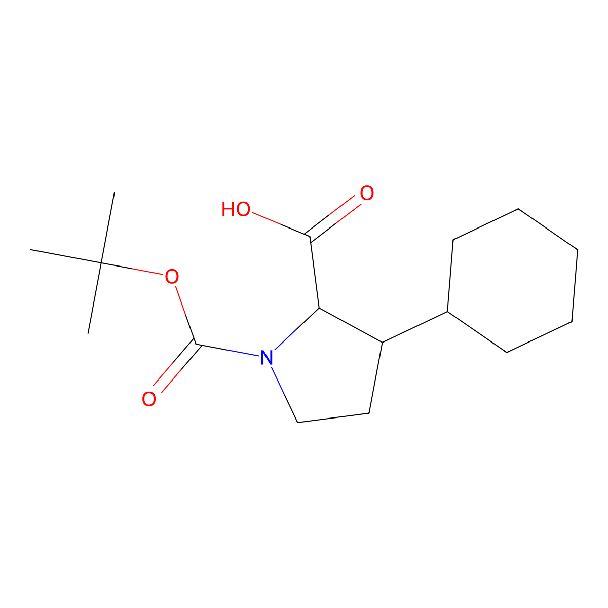 1,2-Pyrrolidinedicarboxylic acid, 3-cyclohexyl-, 1-(1,1-dimethylethyl) ester, (2R,3R)-rel- molecular structure, CAS 1449586-26-8