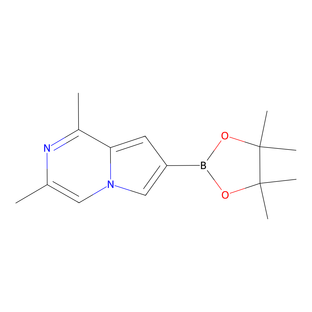1,3-Dimethyl-7-(tetramethyl-1,3,2-dioxaborolan-2-yl)pyrrolo[1,2-a]pyrazine molecular structure, CAS 1449599-69-2