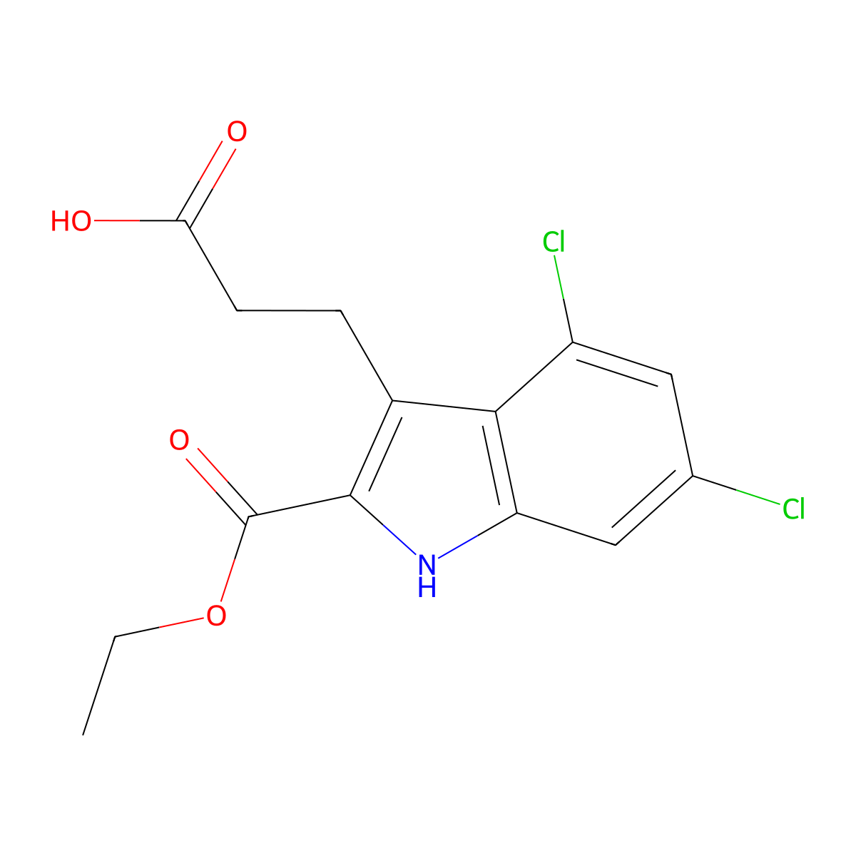 3-(4,6-dichloro-2-(ethoxycarbonyl)-1H-indol-3-yl)propanoic acid molecular structure, CAS 144989-41-3