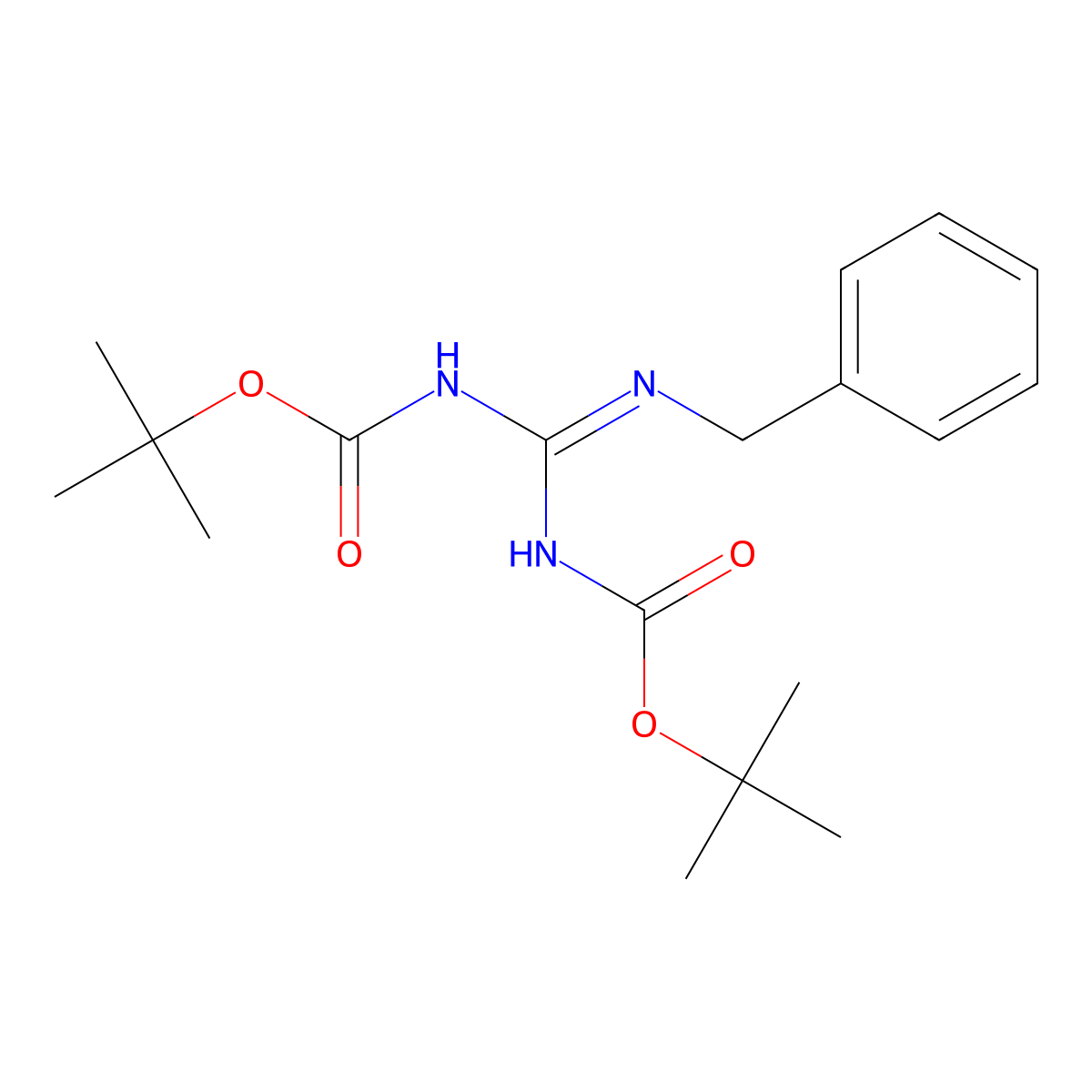 Tert-butyl N-[(benzylamino)(([(tert-butoxy)carbonyl]imino))methyl]carbamate molecular structure, CAS 145013-06-5