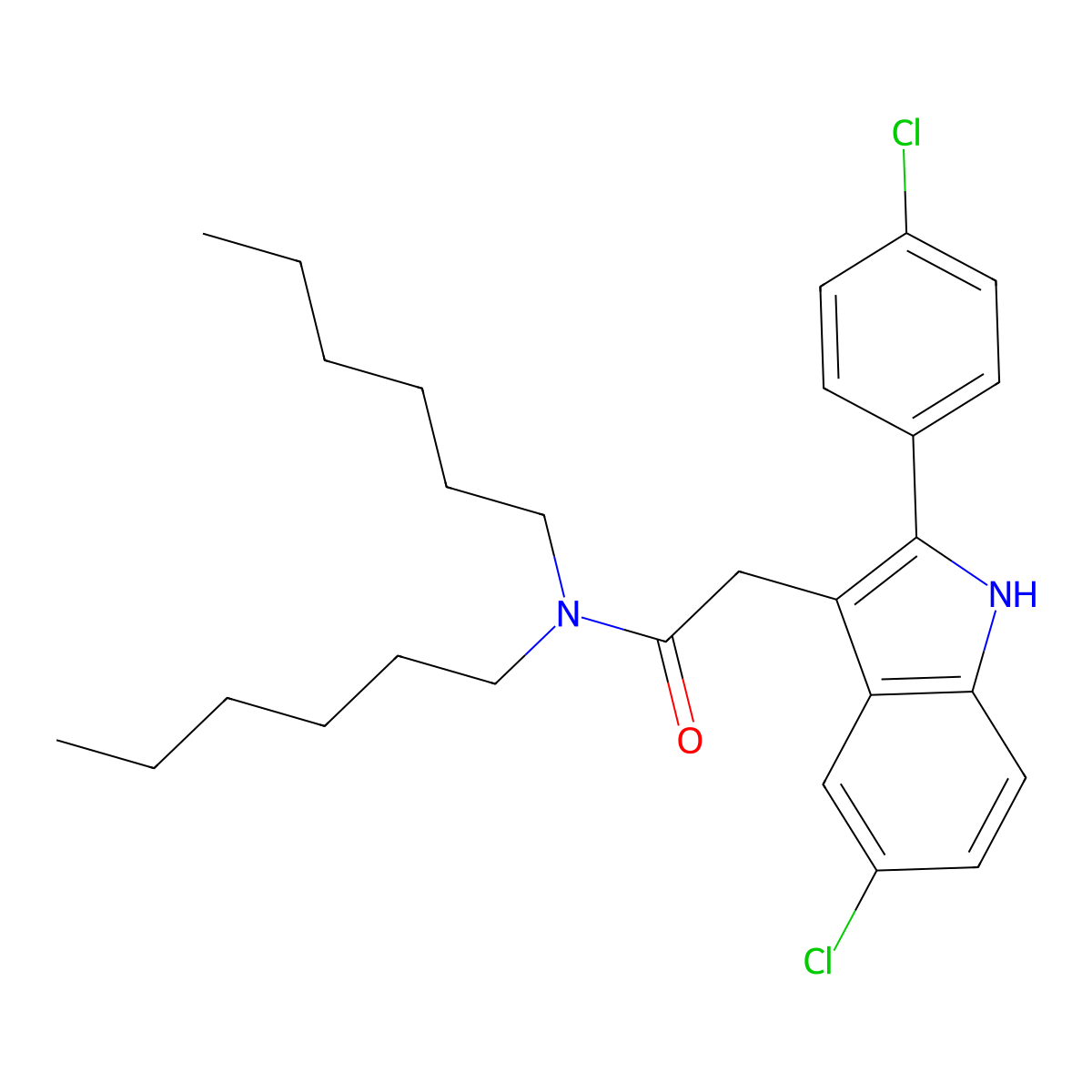 2-[5-chloro-2-(4-chlorophenyl)-1H-indol-3-yl]-N,N-dihexylacetamide molecular structure, CAS 145040-29-5
