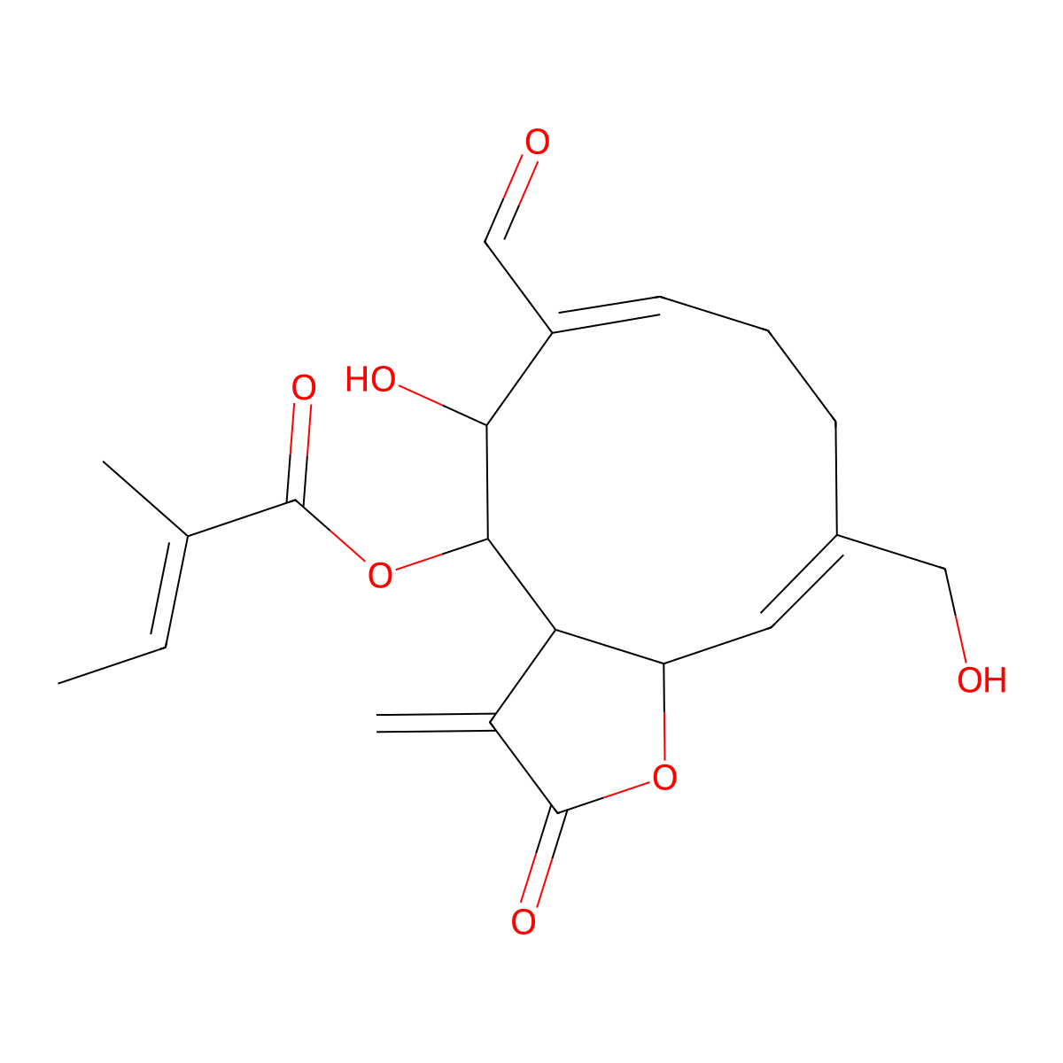 [(3aS,4S,5S,11aR)-6-formyl-5-hydroxy-10-(hydroxymethyl)-3-methylidene-2-oxo-3a,4,5,8,9,11a-hexahydrocyclodeca[b]furan-4-yl] 2-methylbut-2-enoate molecular structure, CAS 145042-08-6