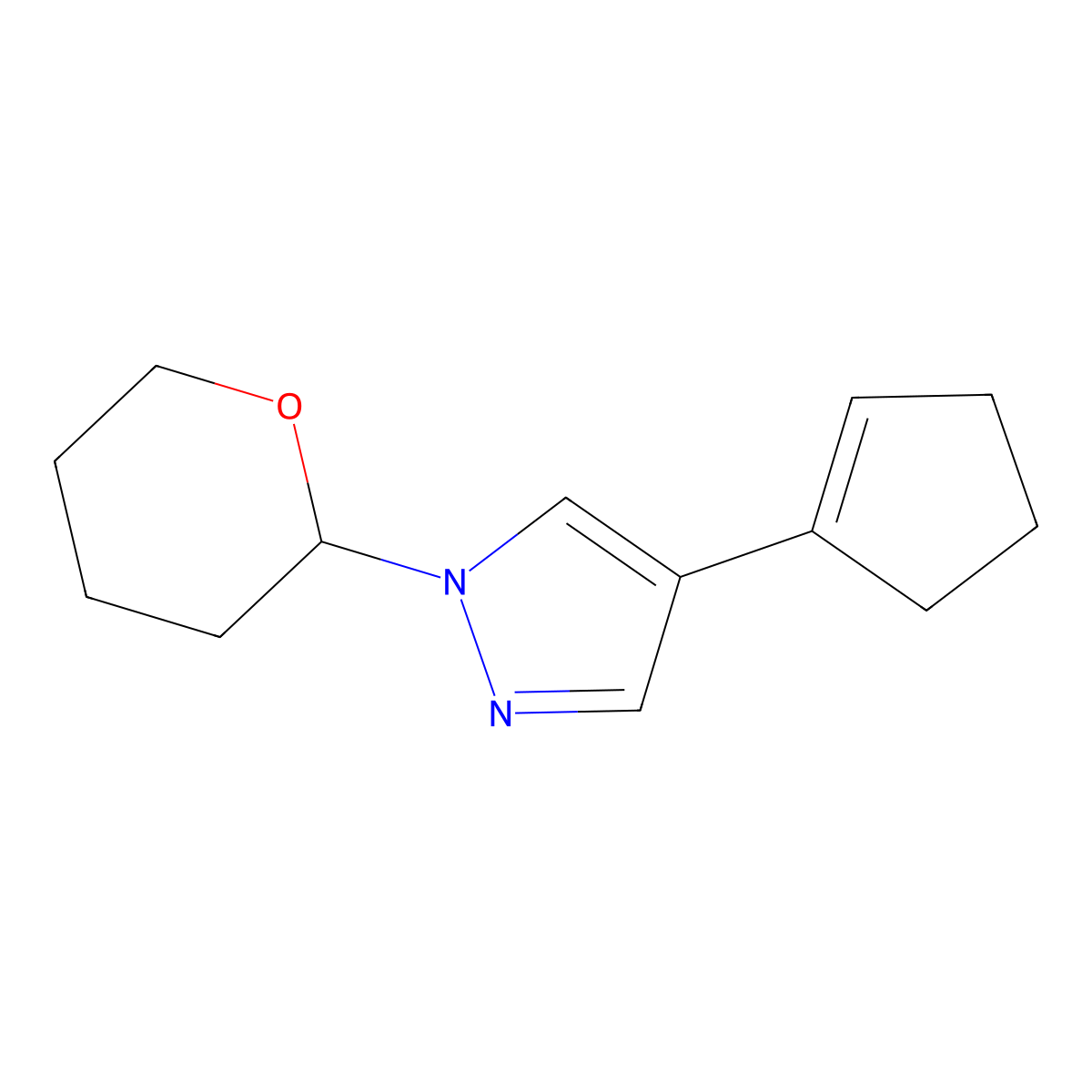 4-(Cyclopent-1-en-1-yl)-1-(tetrahydro-2H-pyran-2-yl)-1H-pyrazole molecular structure, CAS 1450598-35-2