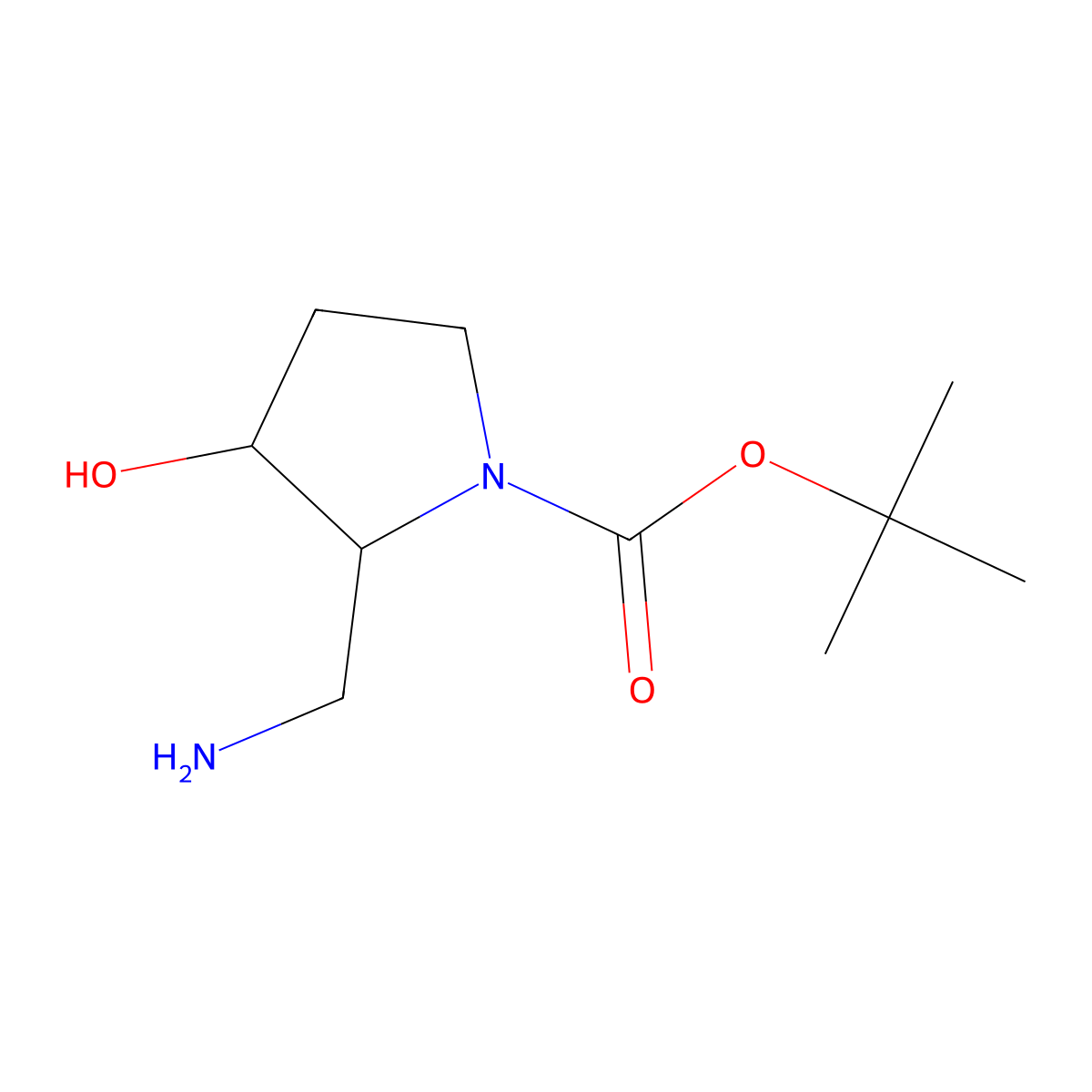 tert-butyl (2R,3S)-2-(aminomethyl)-3-hydroxypyrrolidine-1-carboxylate molecular structure, CAS 1450635-01-4