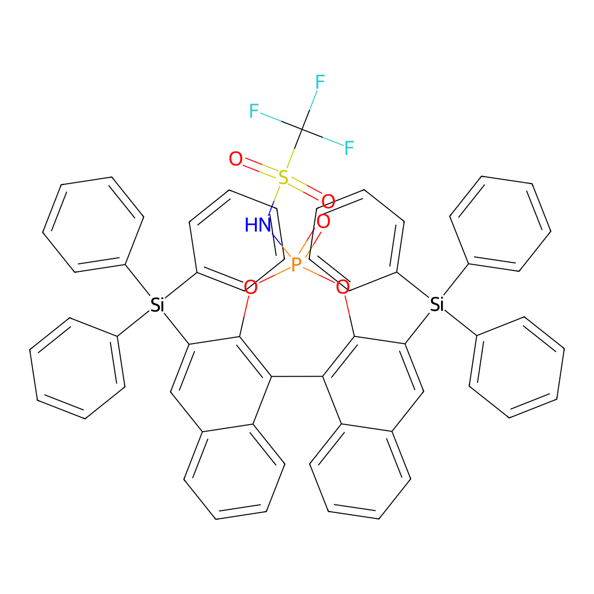 1,1,1-Trifluoro-N-[(11bS)-4-oxido-2,6-bis(triphenylsilyl)dinaphtho[2,1-d:1',2'-f][1,3,2]dioxaphosphepin-4-yl]methanesulfonamide molecular structure, CAS 1450764-52-9