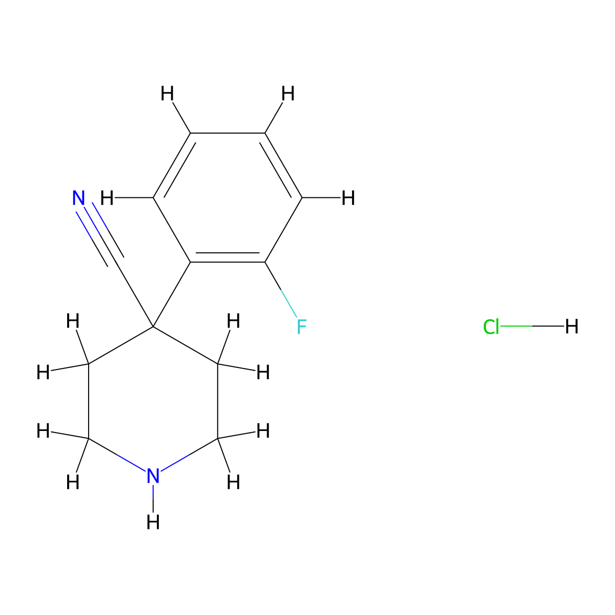 4-(2-Fluorophenyl)piperidine-4-carbonitrile hydrochloride molecular structure, CAS 1450802-58-0