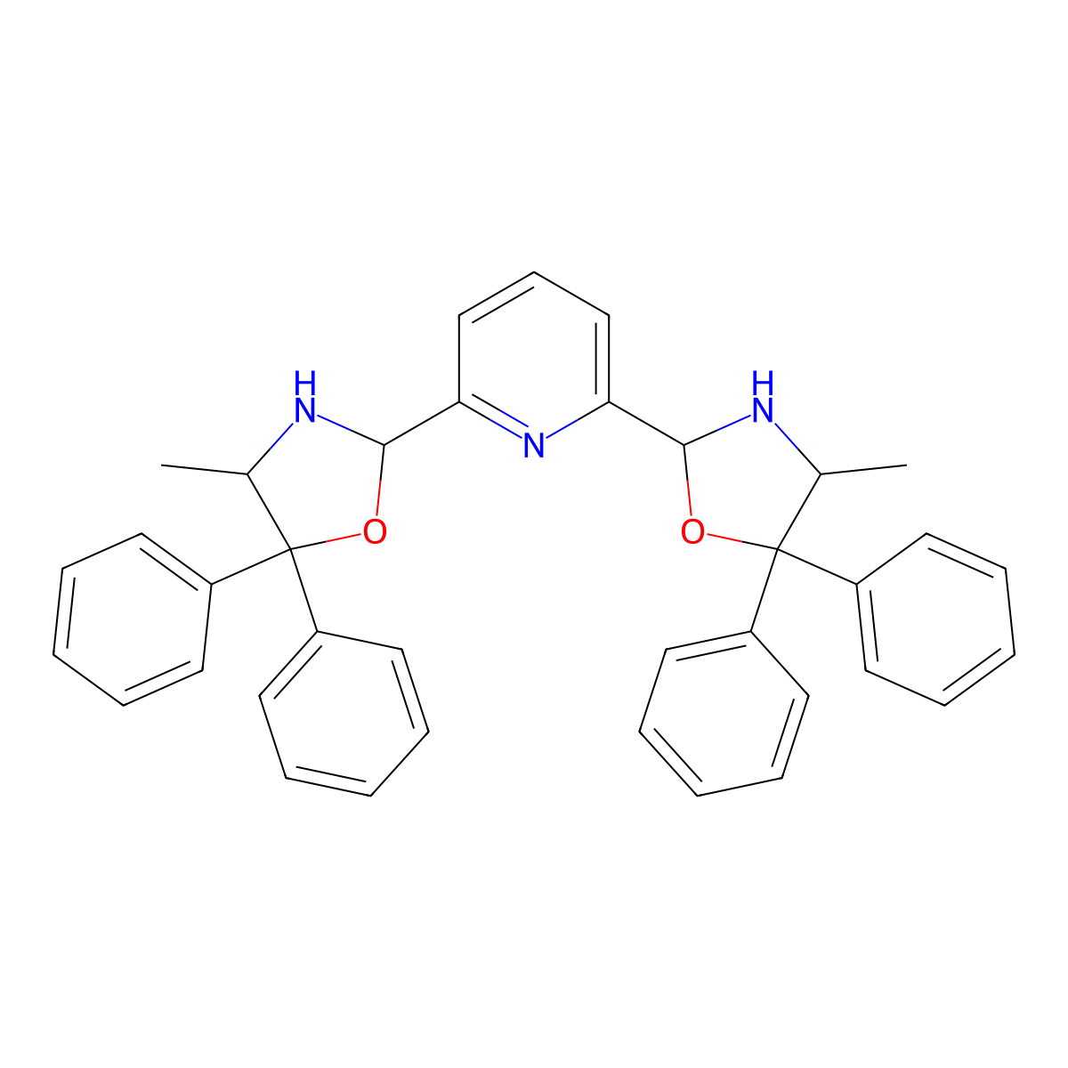 2,6-Bis[(2S,4S)-4-methyl-5,5-diphenyloxazolidin-2-yl]pyridine molecular structure, CAS 1450841-25-4