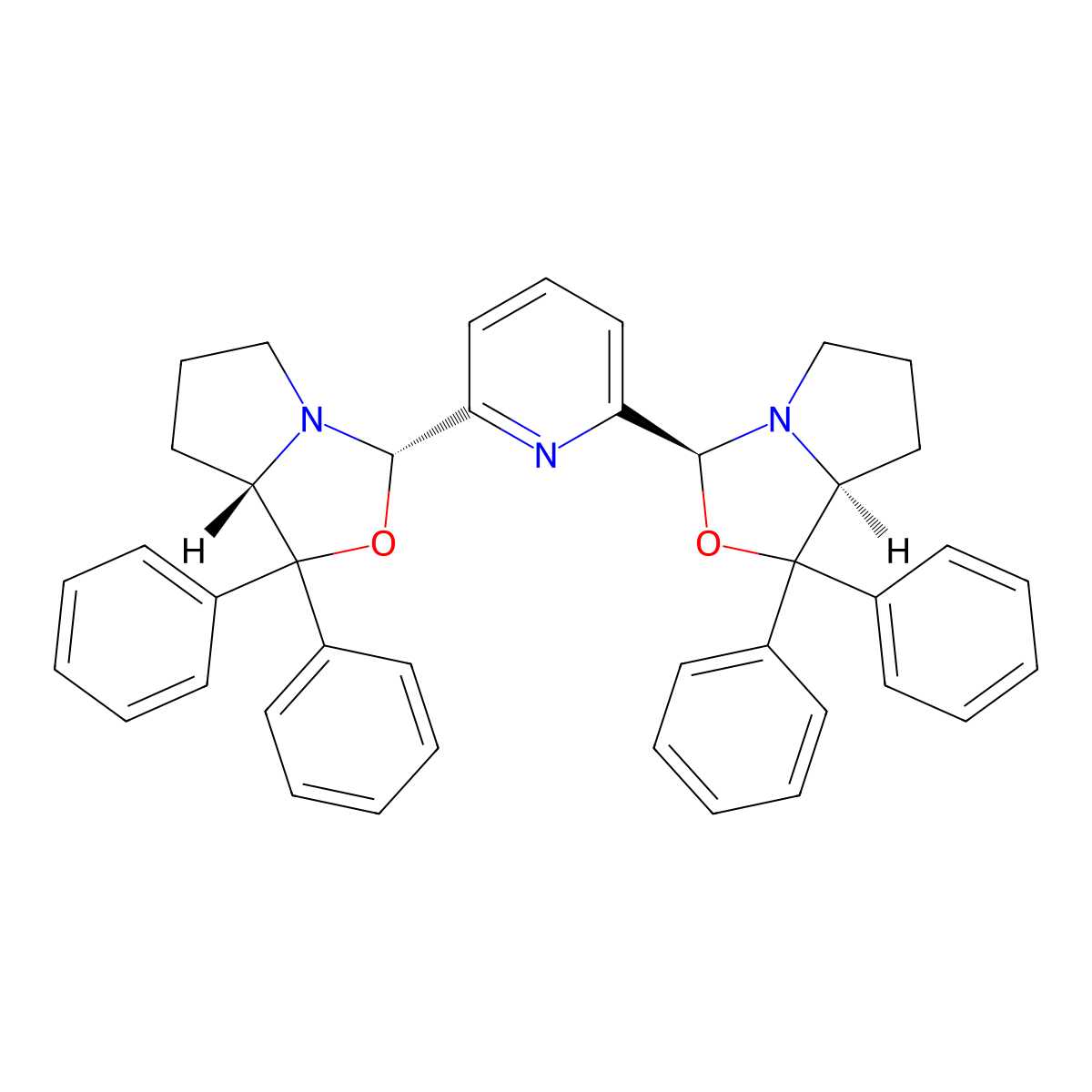 1H,3H-Pyrrolo[1,2-c]oxazole, 3,3'-(2,6-pyridinediyl)bis[tetrahydro-1,1-diphenyl-, (3S,3'S,7aS,7'aS)- molecular structure, CAS 1450841-27-6