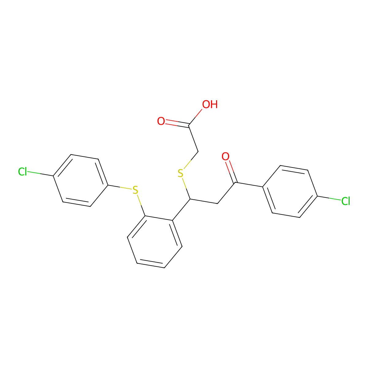 2-[3-(4-Chlorophenyl)-1-[2-(4-chlorophenyl)sulfanylphenyl]-3-oxopropyl]sulfanylacetic acid molecular structure, CAS 1450888-35-3