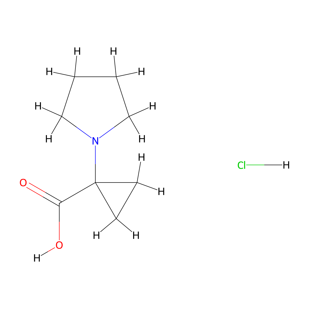 1-(Pyrrolidin-1-yl)cyclopropane-1-carboxylic acid hydrochloride molecular structure, CAS 1450977-69-1