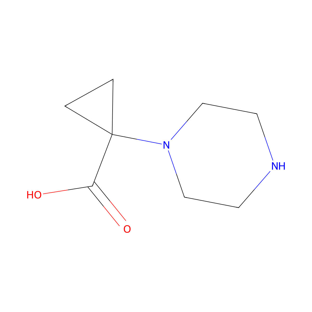 1-(Piperazin-1-yl)cyclopropane-1-carboxylic acid molecular structure, CAS 1451040-53-1