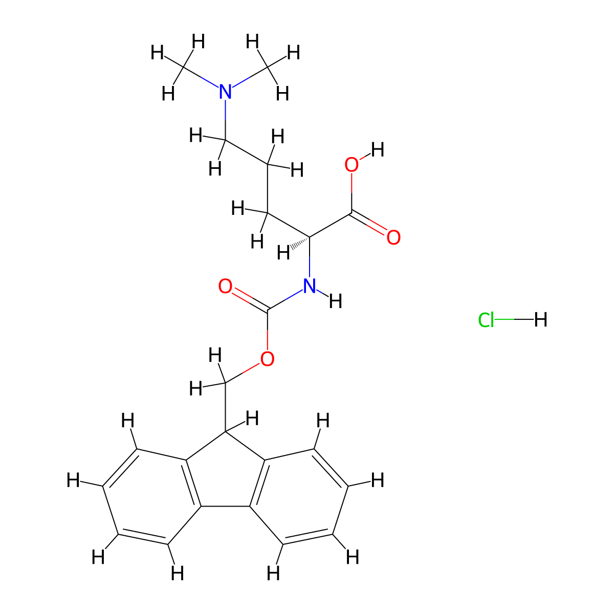 (2S)-5-(dimethylamino)-2-({[(9H-fluoren-9-yl)methoxy]carbonyl}amino)pentanoic acid hydrochloride molecular structure, CAS 1451046-70-0