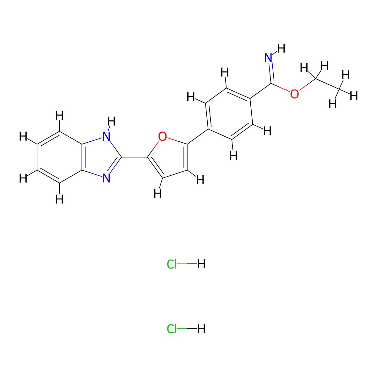 Ethyl 4-(5-(1H-benzo[D]imidazol-2-YL)furan-2-YL)benzimidate dihydrochloride molecular structure, CAS 1451058-40-4