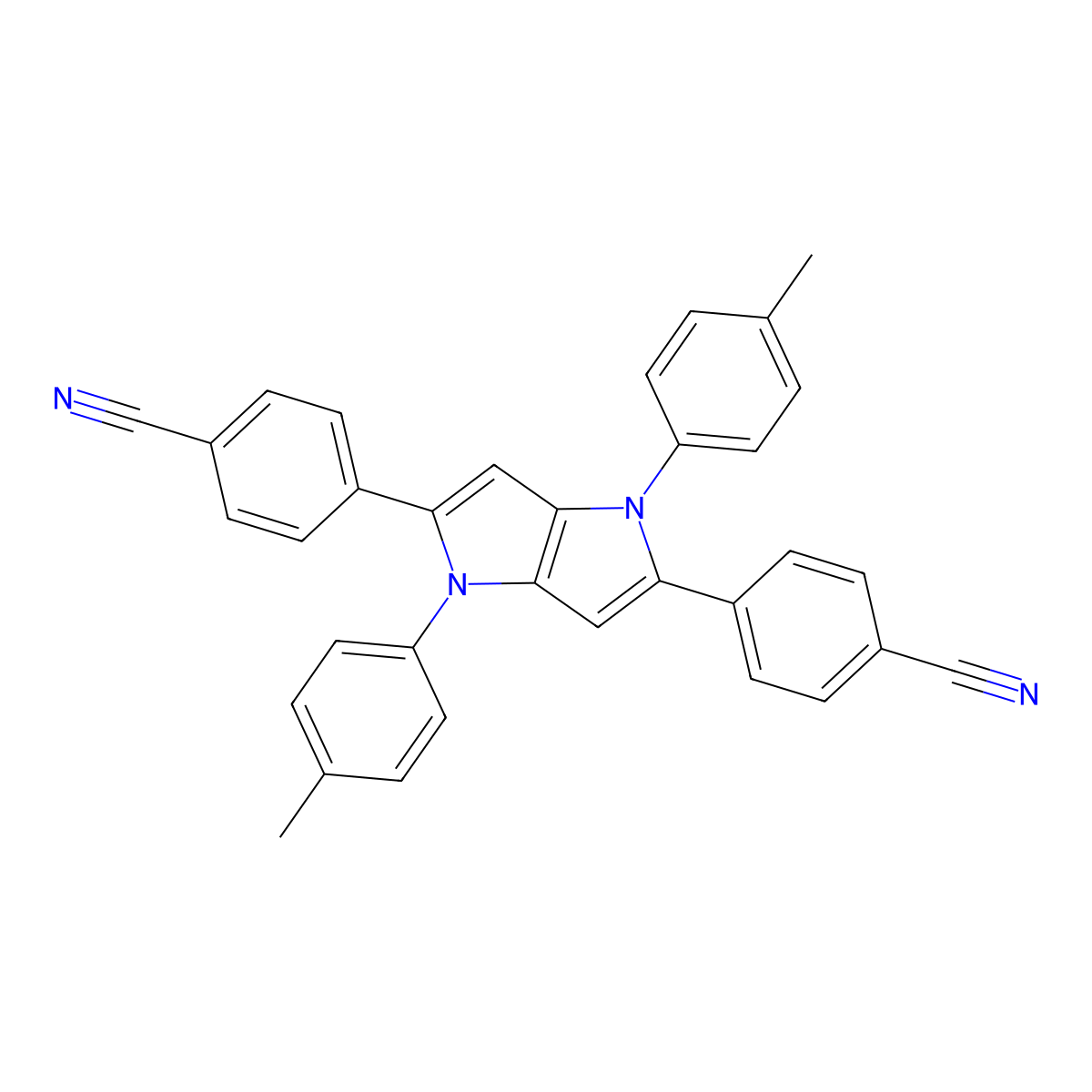 4,4'-[1,4-DIhydro-1,4-bis(4-methylphenyl)pyrrolo[3,2-b]pyrrole-2,5-diyl]bis-benzonitrile molecular structure, CAS 1451070-74-8
