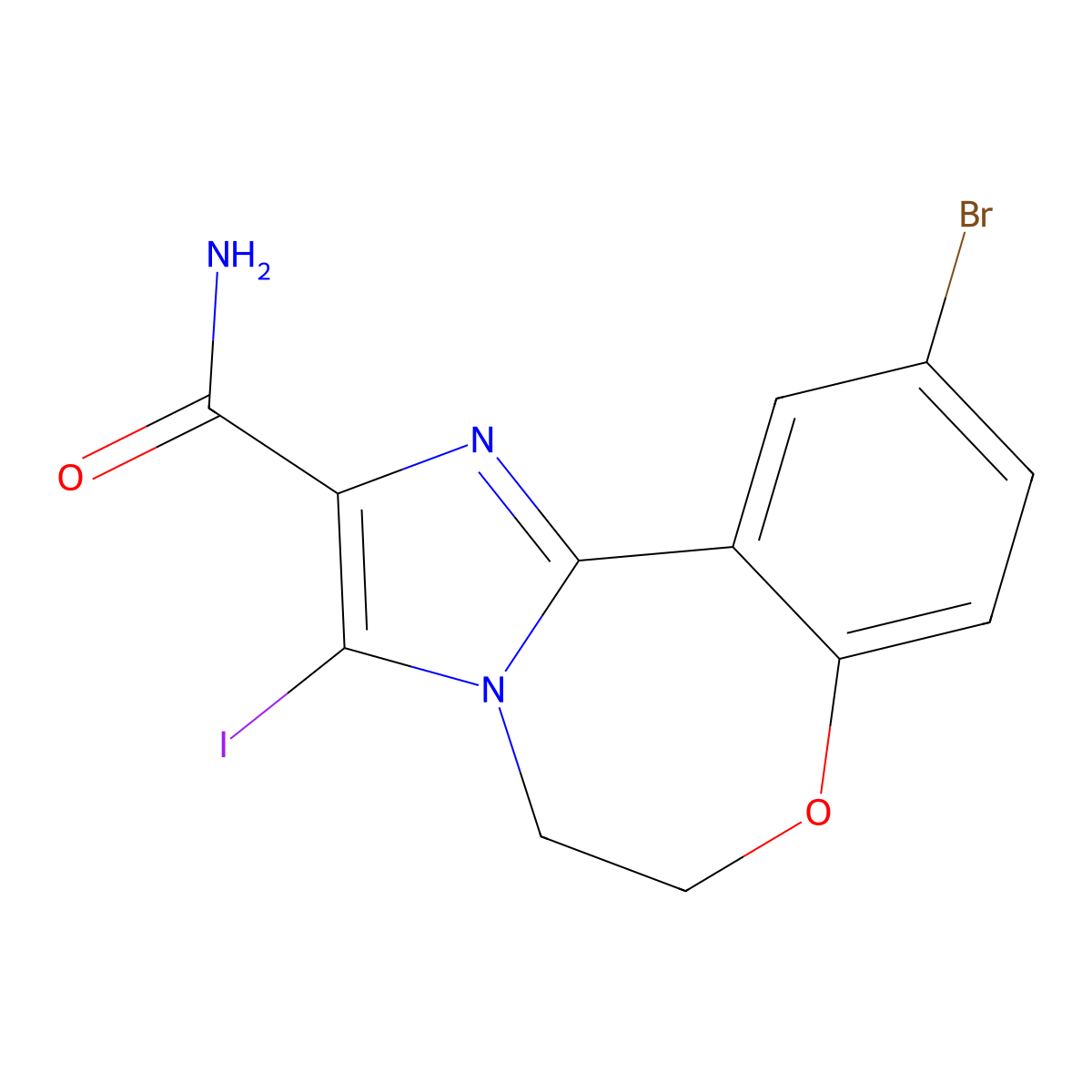 10-Bromo-3-iodo-5,6-dihydrobenzo[f]imidazo[1,2-d][1,4]oxazepine-2-carboxamide molecular structure, CAS 1451084-98-2