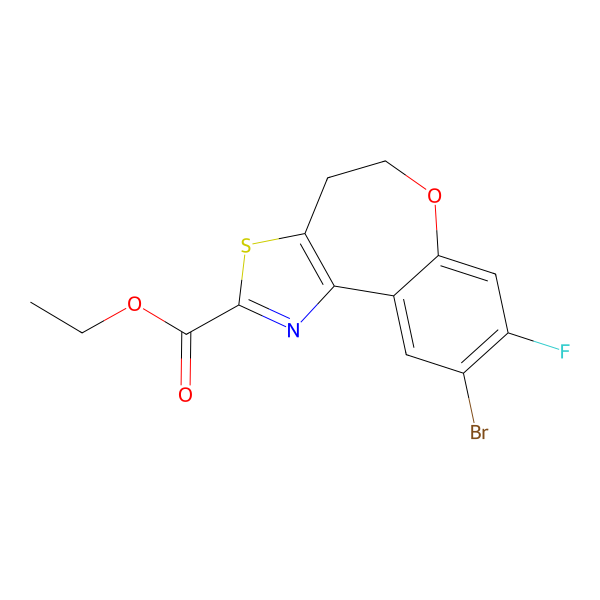 Ethyl 9-bromo-8-fluoro-4,5-dihydrobenzo[2,3]oxepino[4,5-d]thiazole-2-carboxylate molecular structure, CAS 1451085-03-2