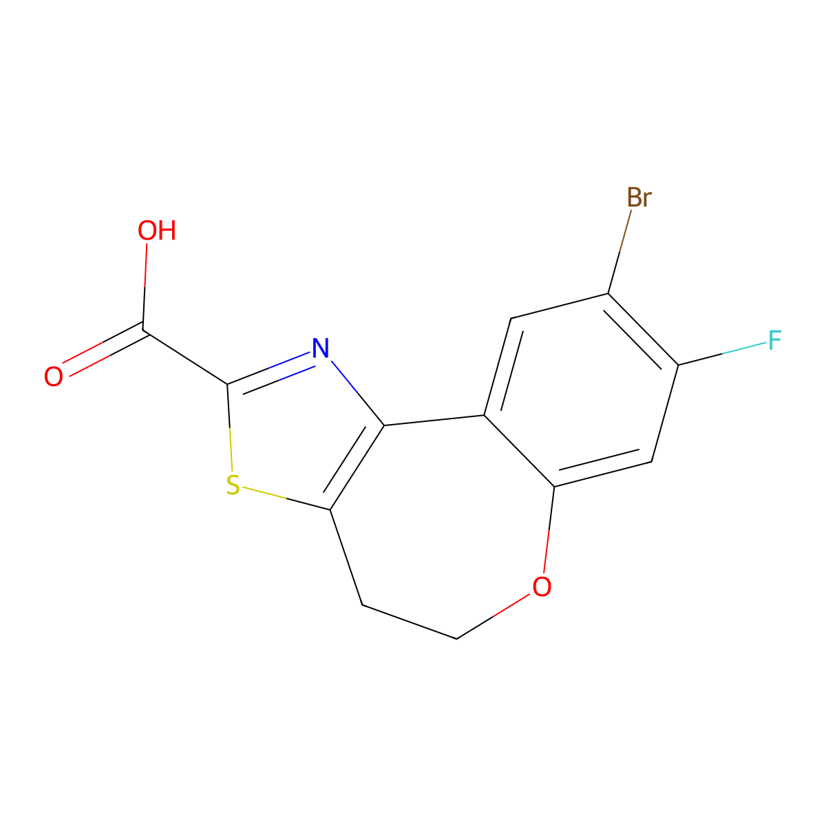 9-Bromo-8-fluoro-4,5-dihydrobenzo[2,3]oxepino[4,5-d]thiazole-2-carboxylic acid molecular structure, CAS 1451085-04-3