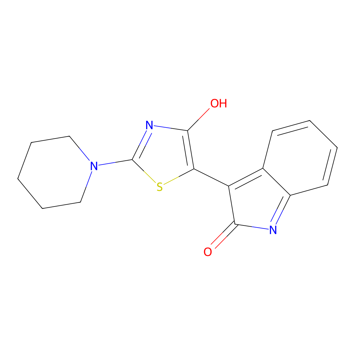 3-(4-Oxo-2-piperidin-1-yl-4H-thiazol-5-ylidene)-1,3-dihydro-indol-2-one molecular structure, CAS 1451094-97-5