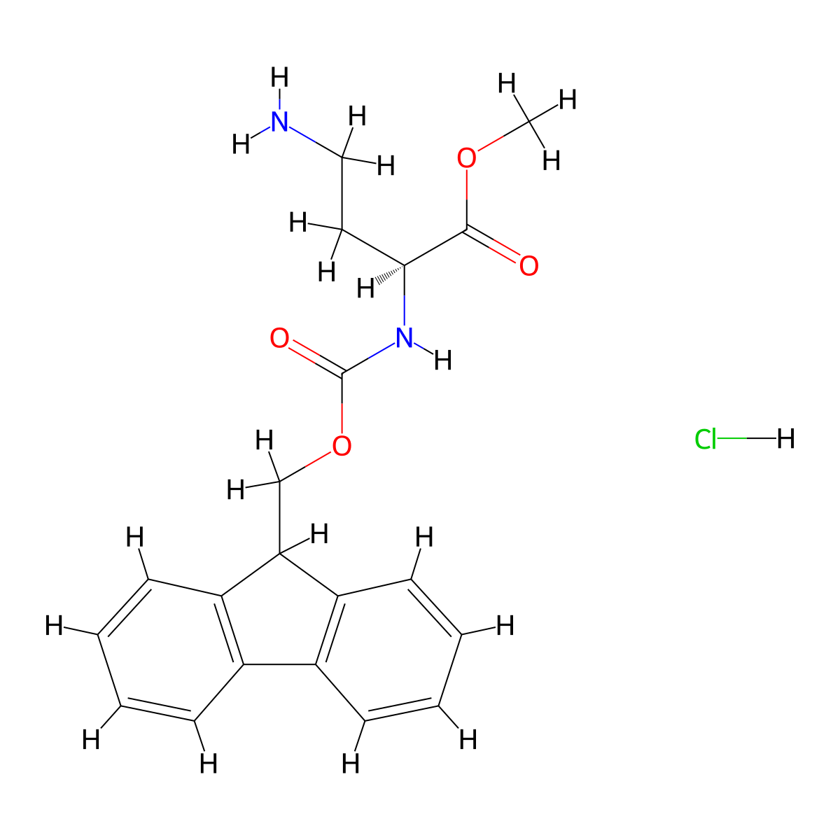 Methyl (S)-2-((((9H-fluoren-9-yl)methoxy)carbonyl)amino)-4-aminobutanoate hydrochloride molecular structure, CAS 1451207-46-7